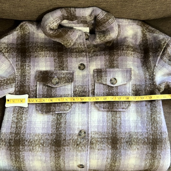 New Avec Les Fills Plaid Shirt Jacket Size Small in Brown/Lavender - Picture 10 of 16